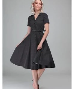 Collectif Caterina Mini Polkadot 40's Swing Dress Black New In