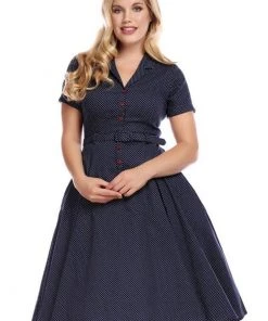 Collectif Caterina Polkadot 50's Swing Dress Navy
