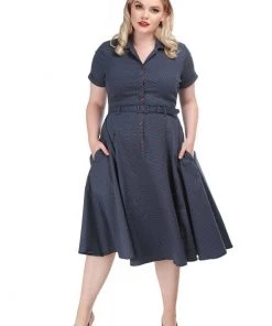 Collectif Caterina Polkadot 50's Swing Dress Navy