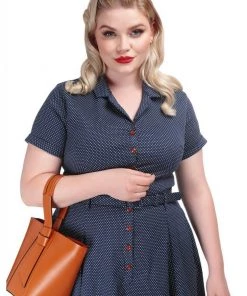 Collectif Caterina Polkadot 50's Swing Dress Navy