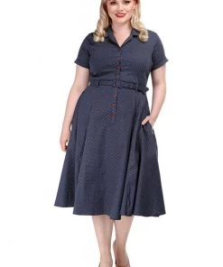 Collectif Caterina Polkadot 50's Swing Dress Navy