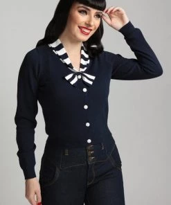 Collectif Doreen 40's Cardigan Navy White New In