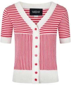 New In Collectif Ludovica Striped 40's Cardigan Red White