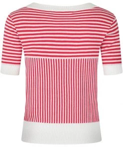 New In Collectif Ludovica Striped 40's Cardigan Red White