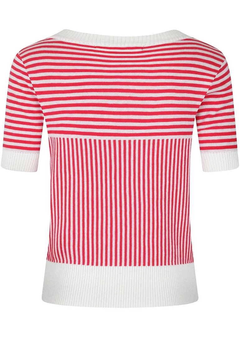New In Collectif Ludovica Striped 40's Cardigan Red White