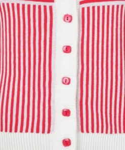 New In Collectif Ludovica Striped 40's Cardigan Red White