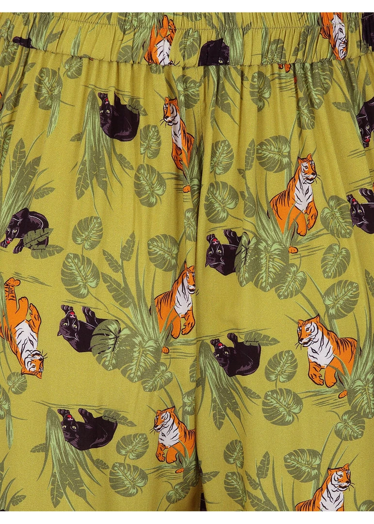 Collectif Alizee Pantherology 70's Trousers Green