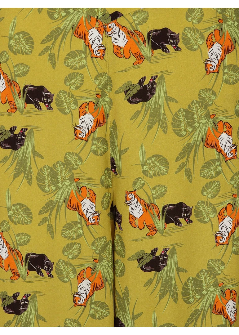 Collectif Alizee Pantherology 70's Trousers Green