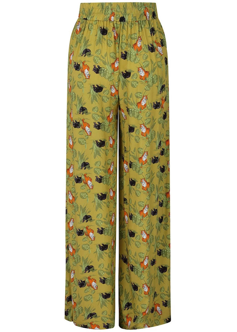 Collectif Alizee Pantherology 70's Trousers Green