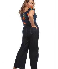 Collectif Rebel Kate Wide Leg 50's Jeans Navy Blue