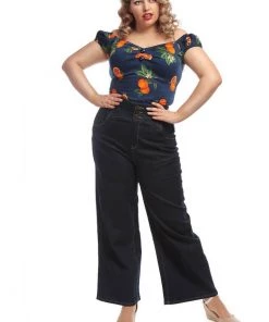 Collectif Rebel Kate Wide Leg 50's Jeans Navy Blue