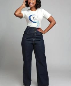 Collectif Rebel Kate Wide Leg 50's Jeans Navy Blue