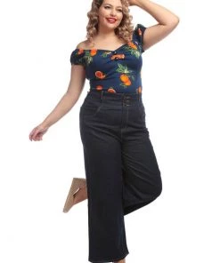 Collectif Rebel Kate Wide Leg 50's Jeans Navy Blue