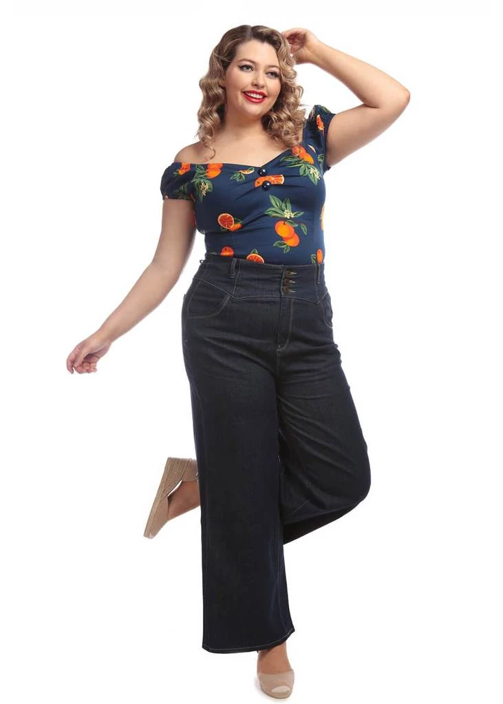 Collectif Rebel Kate Wide Leg 50's Jeans Navy Blue