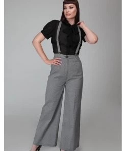 Collectif Glinda Houndstooth 40's Trousers Black White New In