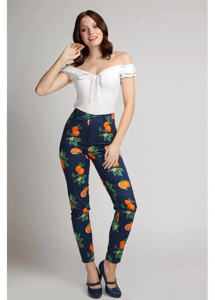 New In Collectif Maddie Oranges 50's Trousers Navy