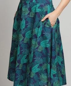Collectif Mattie Cool Palm 50's Swing Skirt Blue