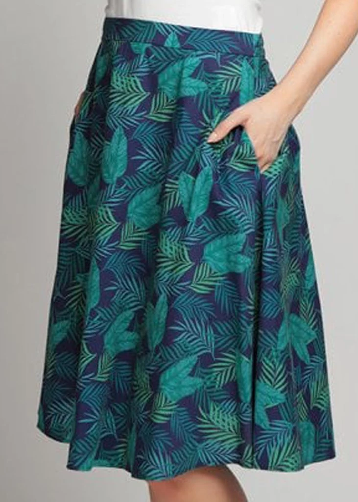Collectif Mattie Cool Palm 50's Swing Skirt Blue