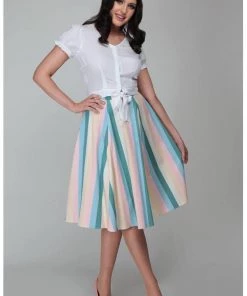 New In Collectif Matilde Teacup Stripe 50's Skirt Multi