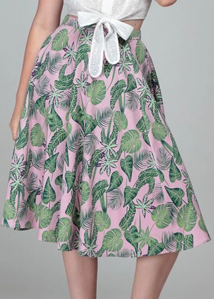 Collectif Matilde Pink Forest 50's Swing Skirt Pink