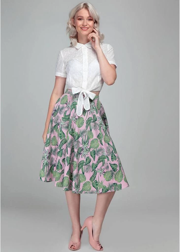 Collectif Matilde Pink Forest 50's Swing Skirt Pink