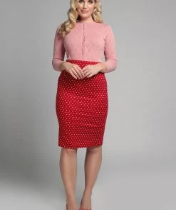 Collectif Polly Love Hearts 50's Pencil Skirt Red