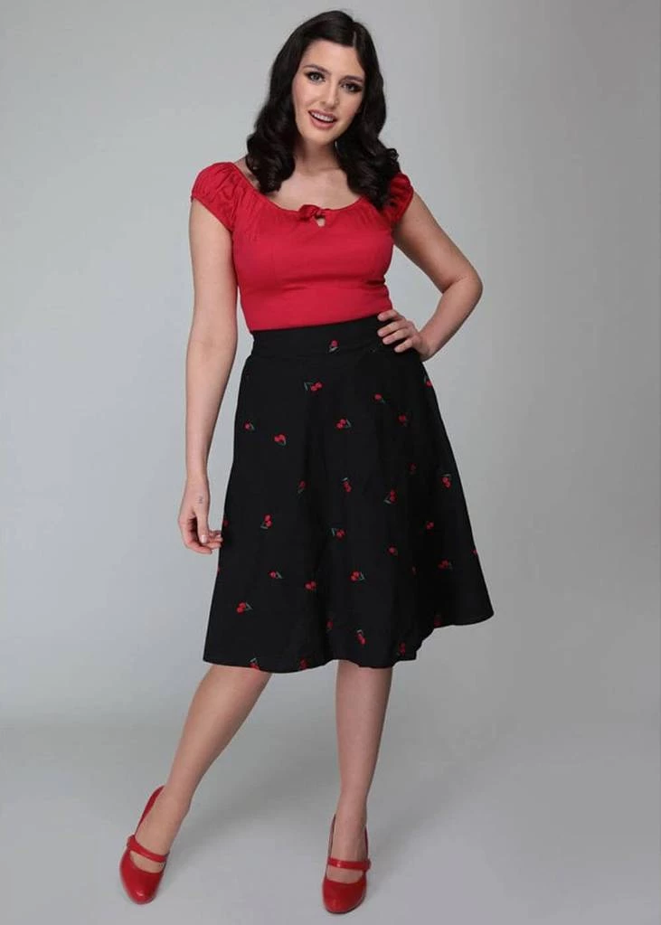 New In Collectif Ornella Mini Cherries 40's Skirt Black