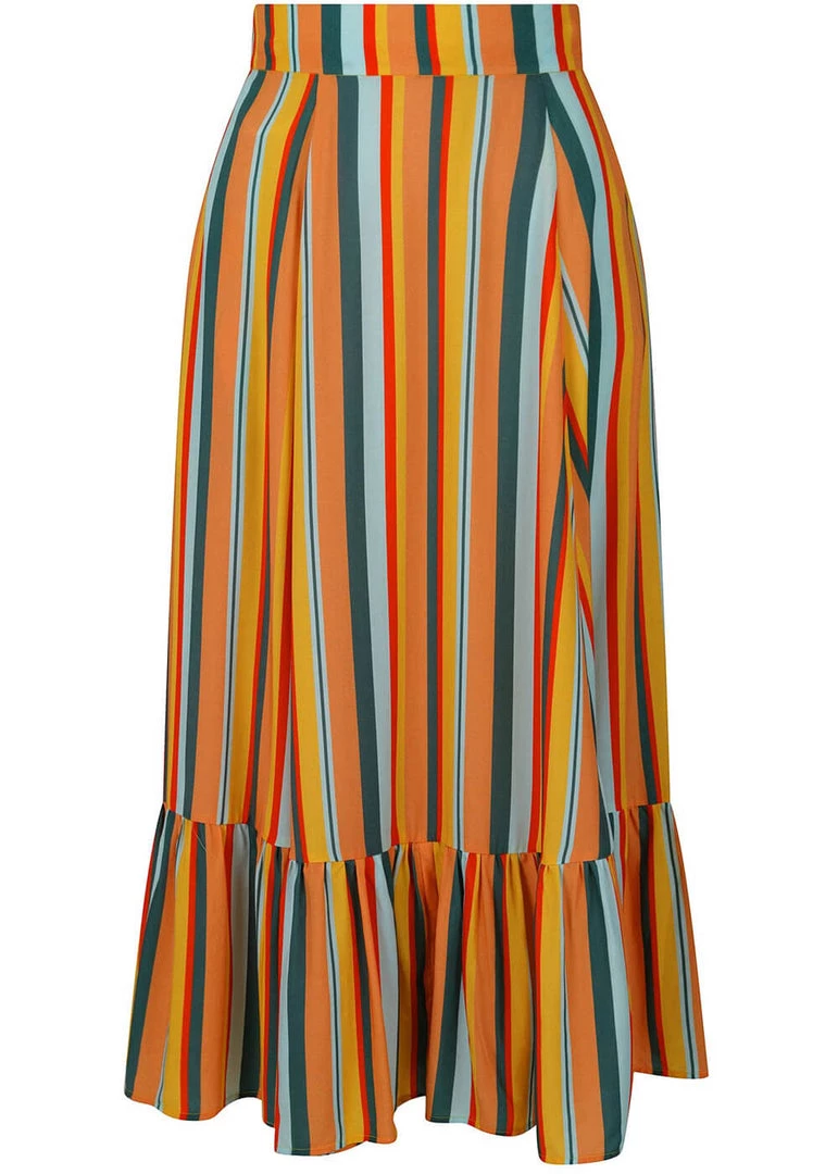 Collectif Katrina Sahara Stripe 60's Skirt Multi New In