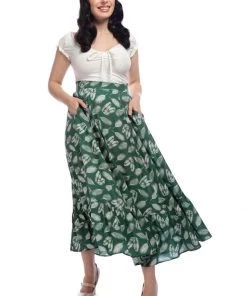 Collectif Katrina Leafy Green 40's Swing Skirt Green New In