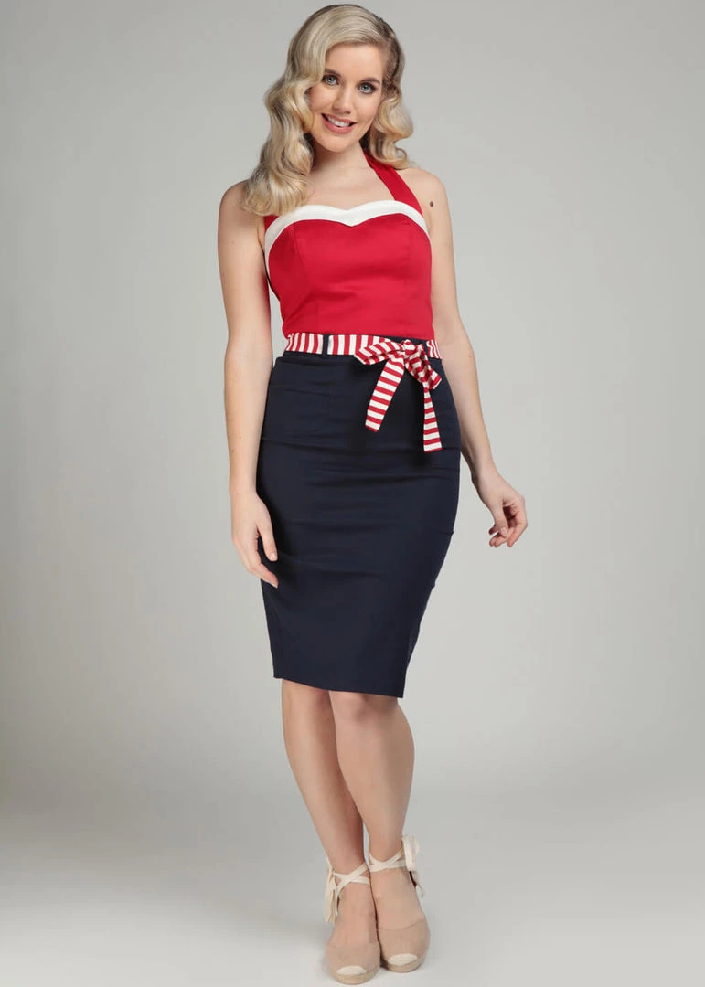 Collectif Marinella 40's Pencil Skirt Navy