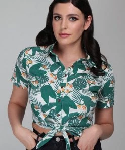 New In Collectif Sammy Bird Of Paradise 50's Blouse White