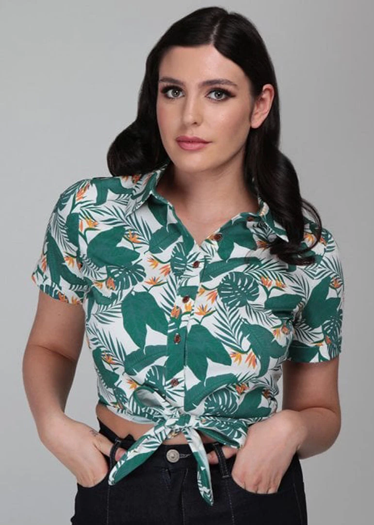 New In Collectif Sammy Bird Of Paradise 50's Blouse White