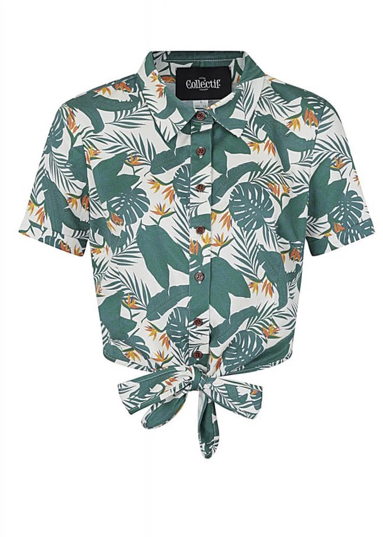 New In Collectif Sammy Bird Of Paradise 50's Blouse White