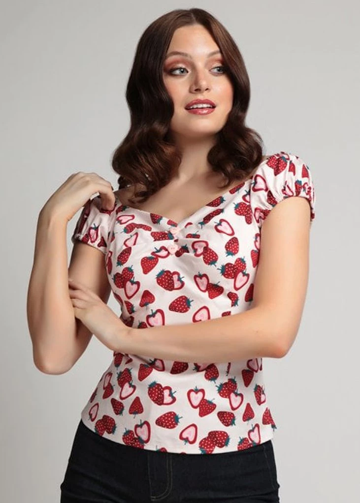 Collectif Dolores Strawberry 50's Top Pink New In