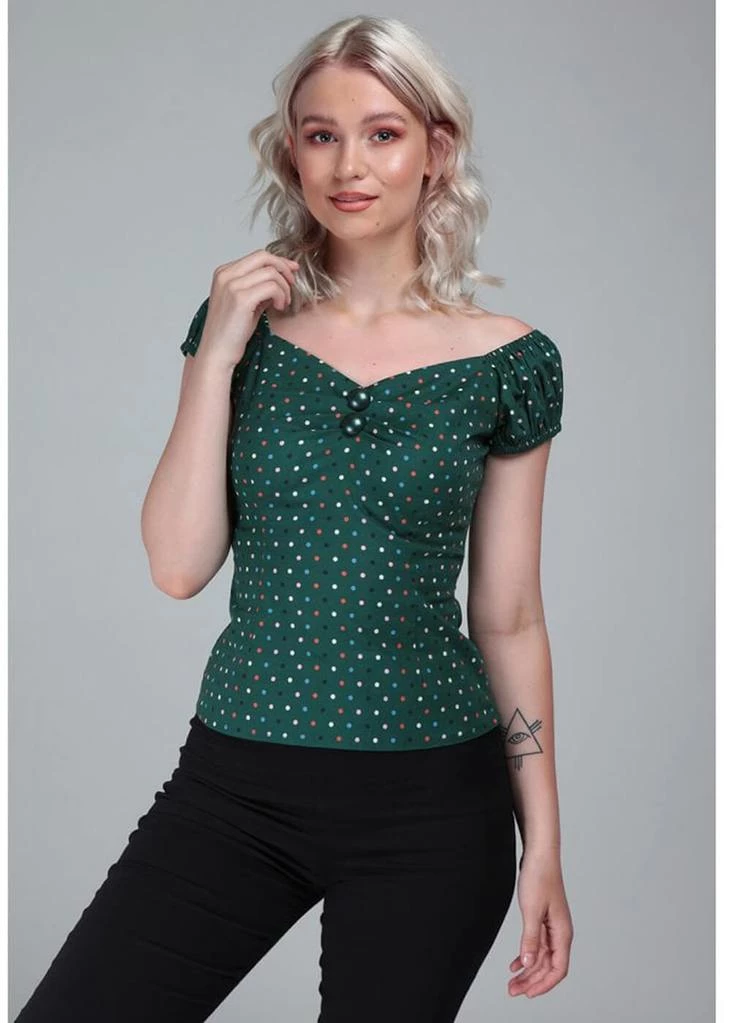 Collectif Dolores Polkadot 50's Top Green