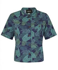 Collectif Lou Lou Cool Palm 50's Blouse Navy Colour New In