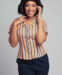 Collectif Caterina Bay Stripe 50's Shirt Multi New In