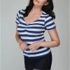 New In Collectif Carina Striped 's T-Shirt Navy Wit