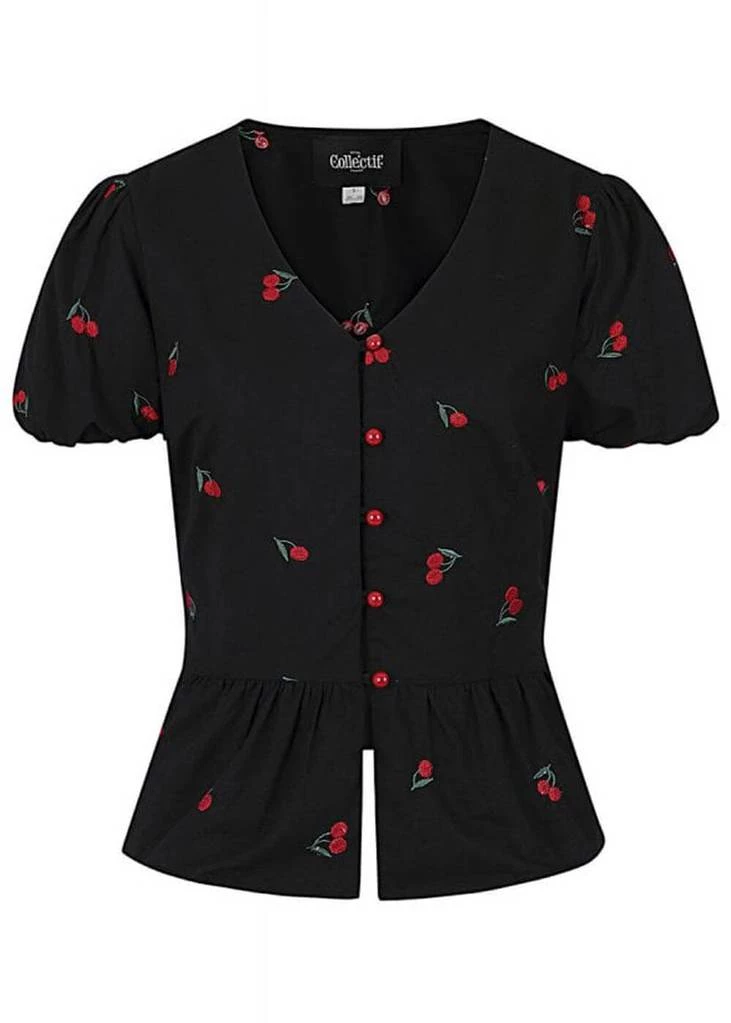 Collectif Mimma Mimi Cherries 40's Blouse Black New In