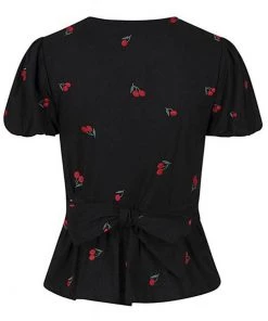 Collectif Mimma Mimi Cherries 40's Blouse Black New In