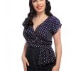 Collectif Maryann Rainbow Polkadot 40's Top Navy New In