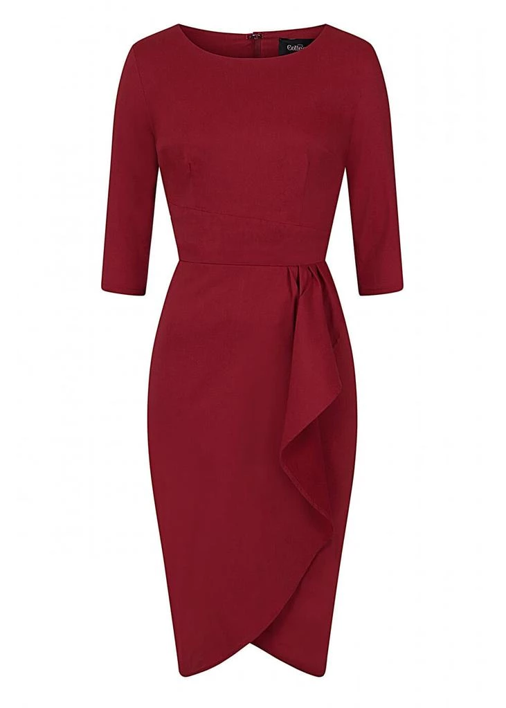 New In Collectif Chantelle 50's Pencil Dress Burgundy
