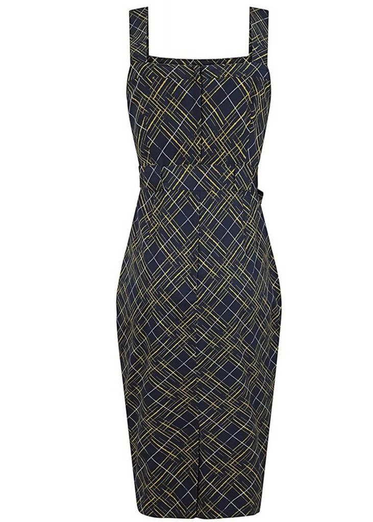 New In Collectif Tess Hatch Check 40's Pencil Dress Navy