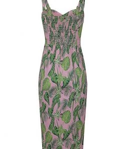 Collectif Mahina Pink Forest 50's Pencil Dress Pink New In