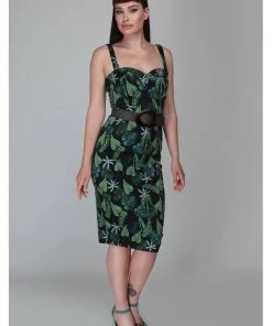 New In Collectif Kiana Black Forest 50's Pencil Dress Black