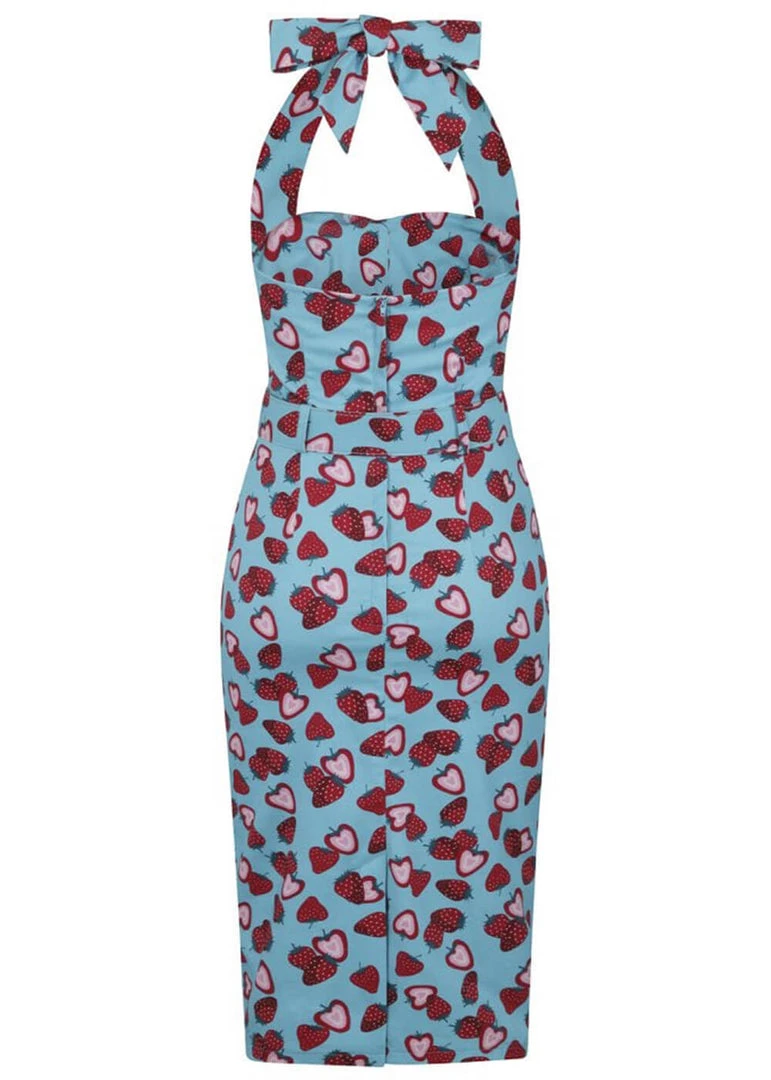 Collectif Wanda Strawberry 50's Pencil Dress Blue