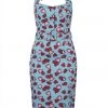 Collectif Wanda Strawberry 50's Pencil Dress Blue