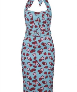 Collectif Wanda Strawberry 50's Pencil Dress Blue