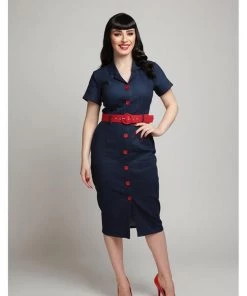 Collectif Maura Denim 60's Pencil Dress Navy