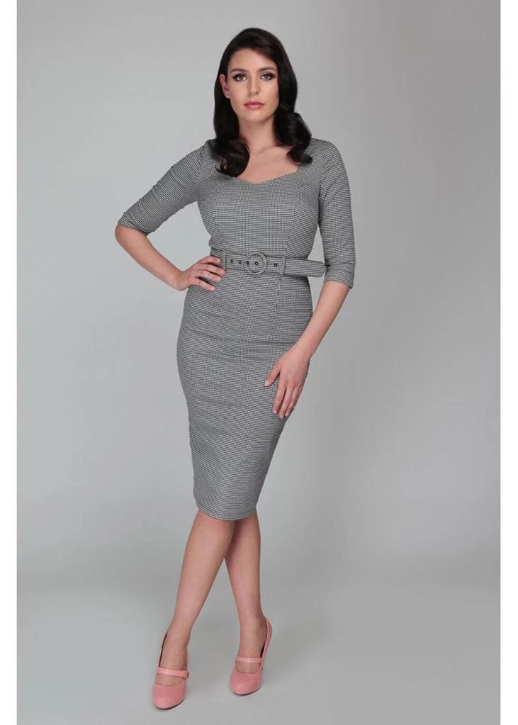 Collectif Katya Houndstooth 60's Pencil Dress Black White New In